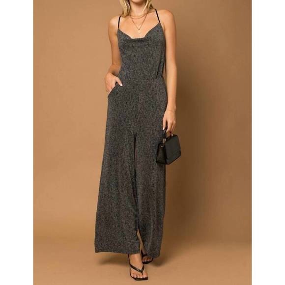 NEW GILLI metallic cowl neck jumpsuit in grey - Picture 1 of 3